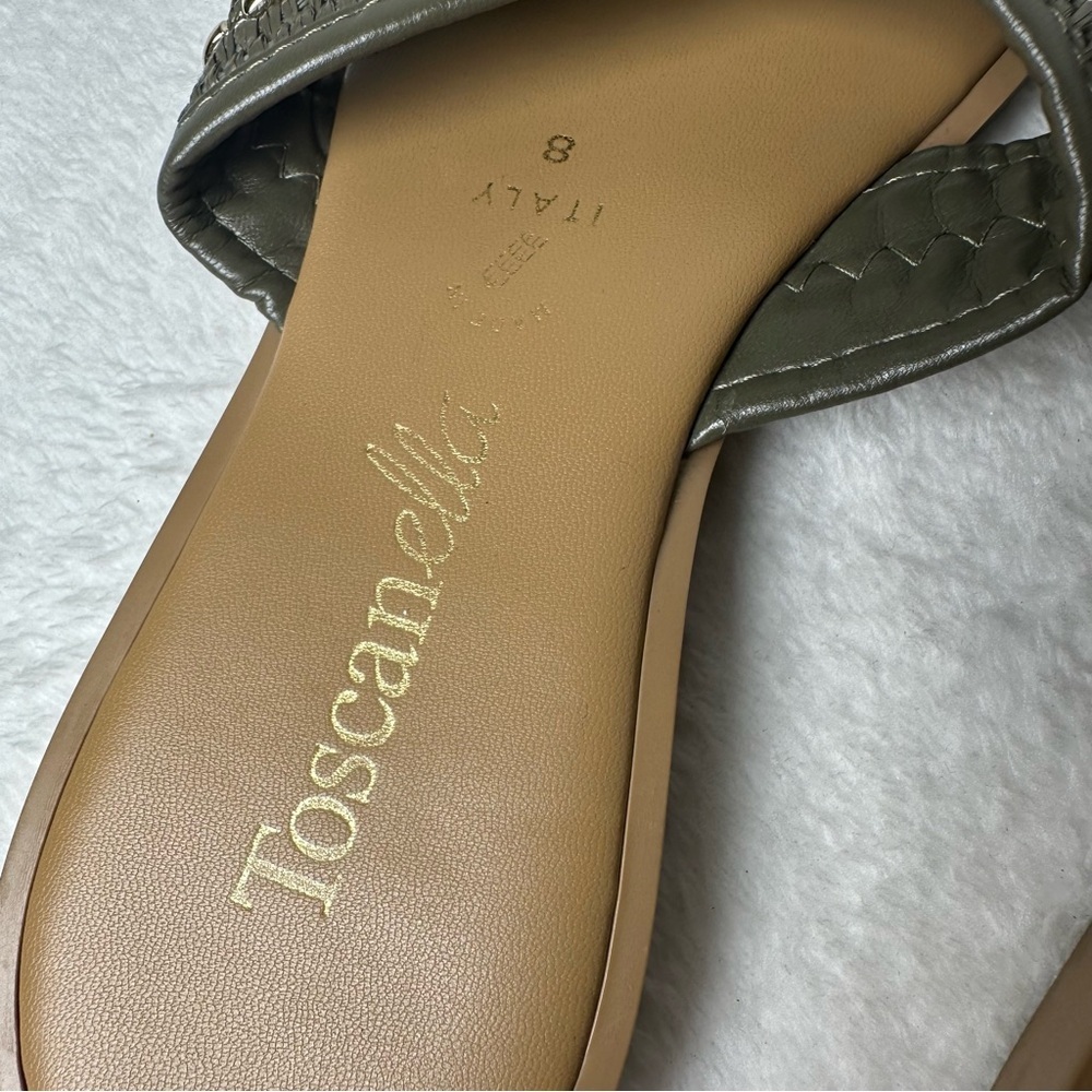 Toscanella Made In Italy Flat Sandals Beaded Army Green Leather Strap Size 8 - Picture 7 of 13